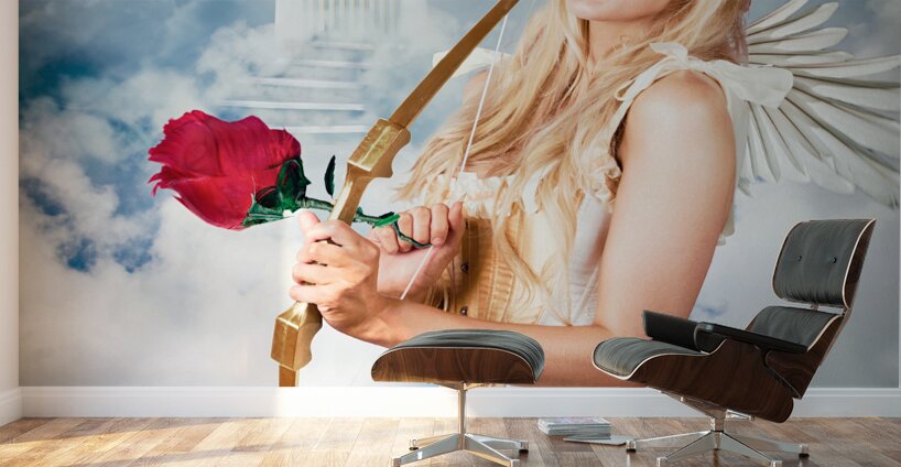 Heavenly angel of love with flower arrow Wall Murals
