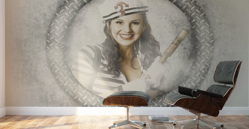 Boating pin-up woman on nautical shipping voyage Wall Murals