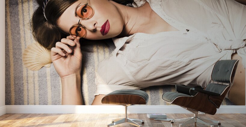 Eyewear fashion model. Pin up woman in sun shades Wall Murals