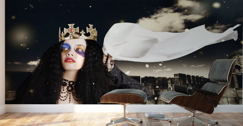 Royal damsel in distress waving white castle flag Wall Murals