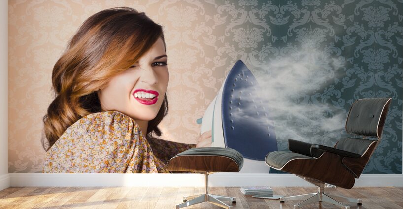 Young Cleaning Housewife With Hot Fashion Style Wall Murals