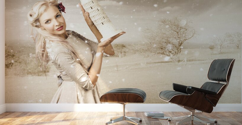 Vintage Woman Dreaming Of A Europe Travel Escape Wall Murals