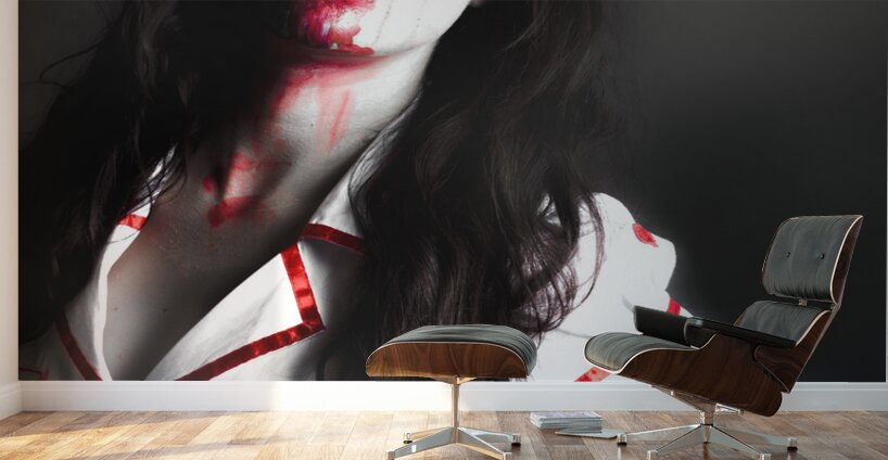 Scary zombie nurse with facial wounds Wall Murals