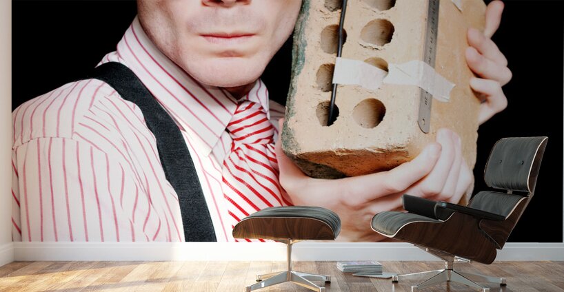 Male Nerd Inventor Holding Brick Mobile Telephone Wall Murals