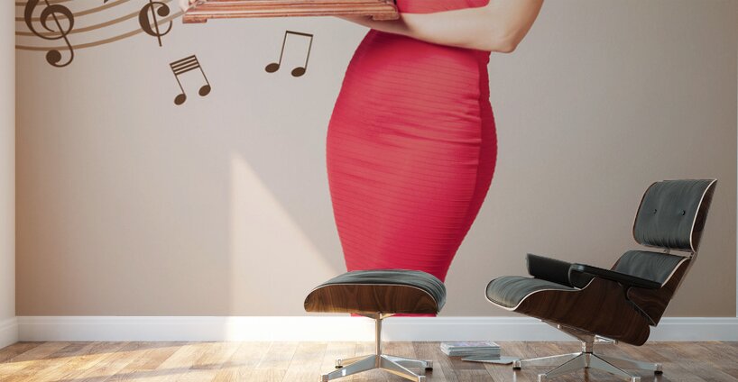 Pin-up at the disco. Vintage woman with gramophone Wall Murals