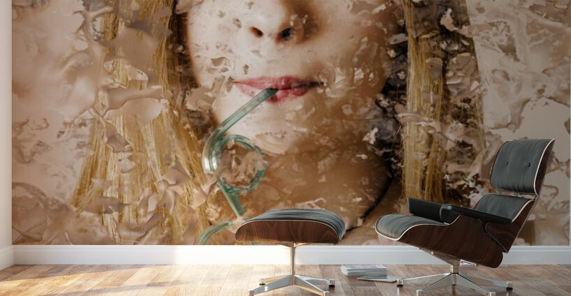 Milk shake pin-up woman. Restaurant art  Wall Murals