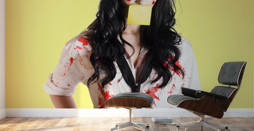 Deceased business woman with memo message on face Wall Murals