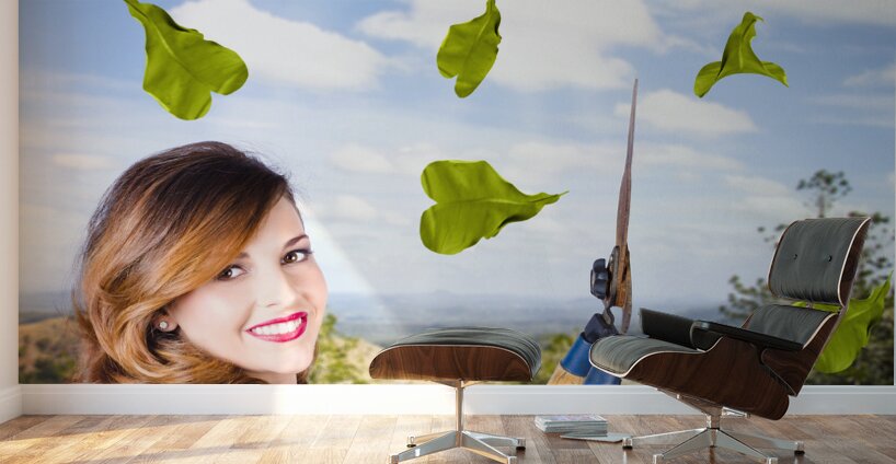 Elegant young woman with shears. Gardening love Wall Murals