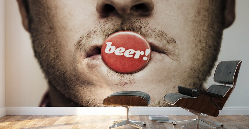 Face Of A Man With Beer Badge Wall Murals