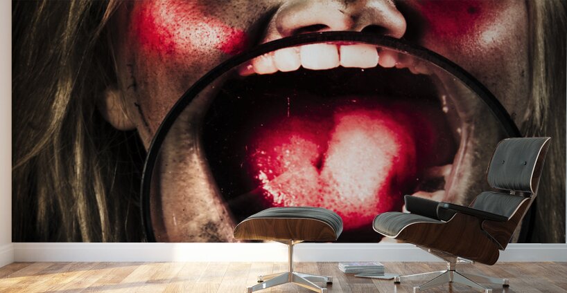 Dark and scary horror face. Evil laugh Wall Murals