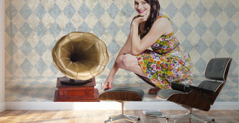 Pin up gramophone girl Wall Murals