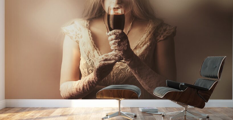 Gothic woman slipping wine glass. Halloween party Wall Murals