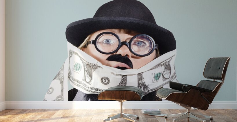 Woman rolling rich with US money Wall Murals