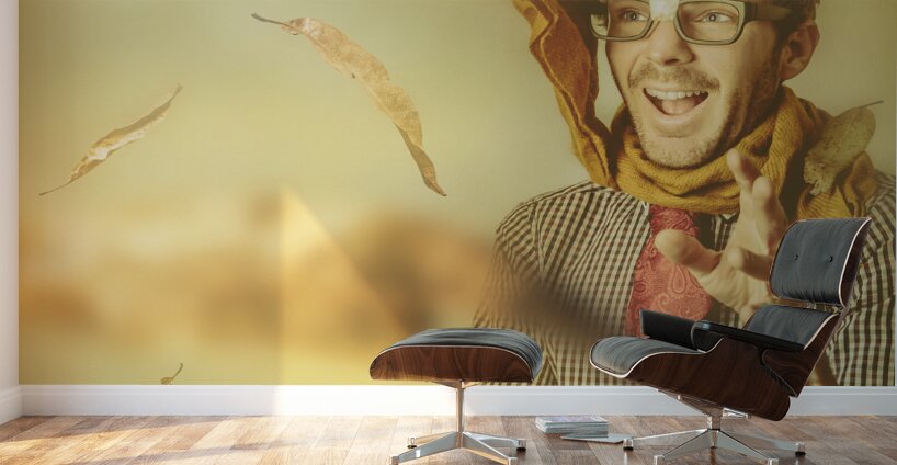 Happy nerd celebrating the fall of autumn Wall Murals