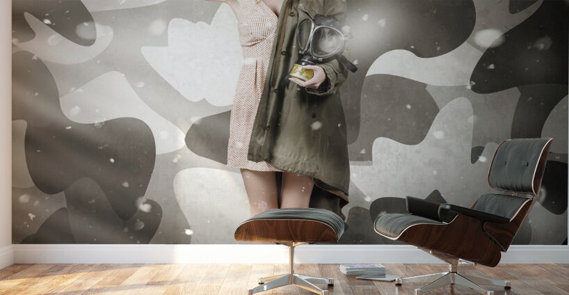 Sexy army girl saluting on snow camo background Wall Murals