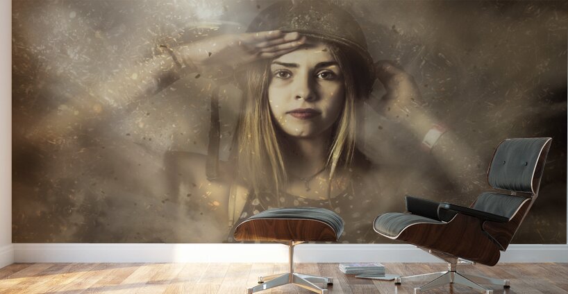 Strong tough and beautiful pinup soldier girl  Wall Murals