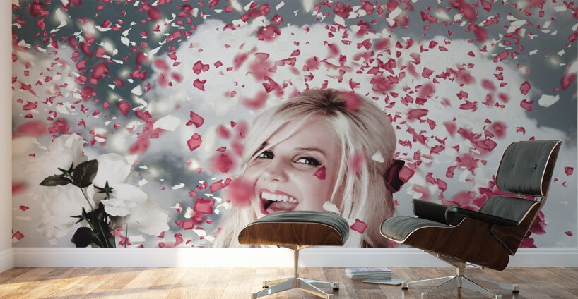 Tender woman with flowers. Romantic celebration Wall Murals