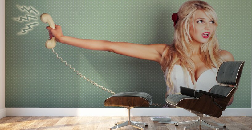 Comic Portrait Of A Blond Pin-up Girl With Phone Wall Murals