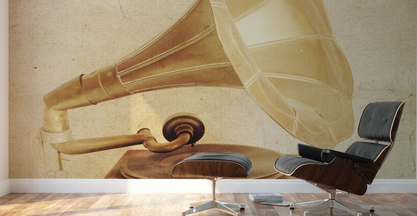 Old vintage gold gramophone photo. Classical sound Wall Murals