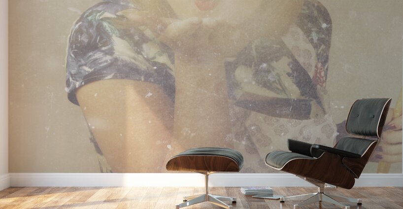 Vintage cookery girl baking with pinch of flour Wall Murals