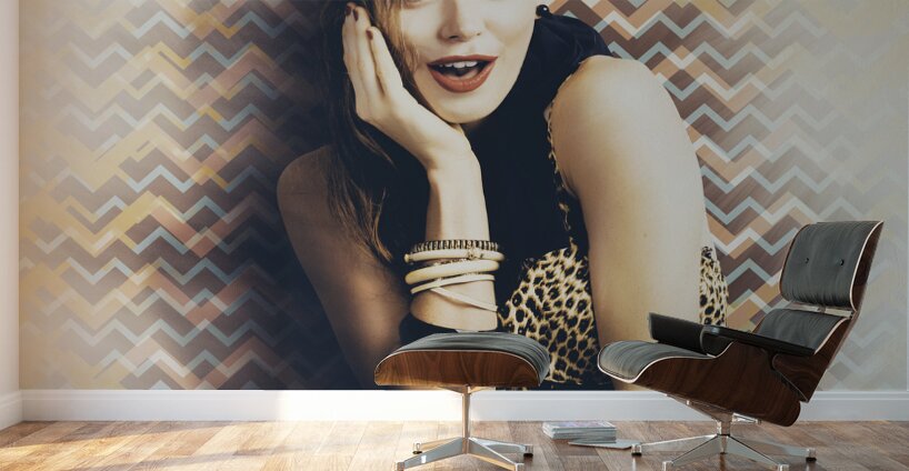 Surprised pin up girl gasping out shear joy Wall Murals