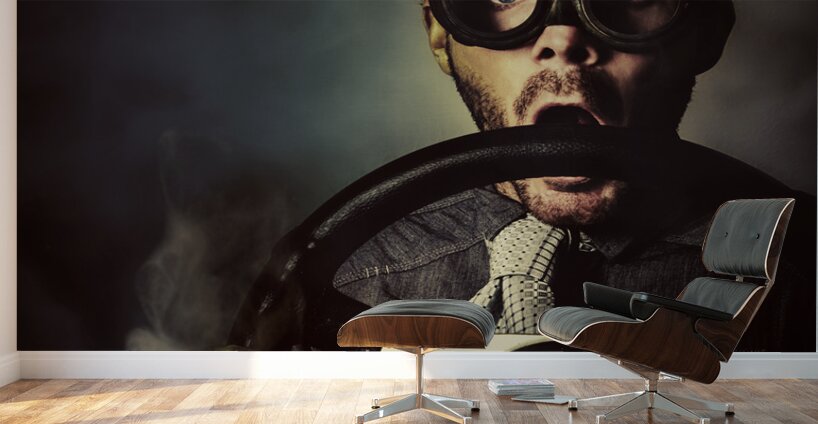 Nerd business man in a fast race competition Wall Murals
