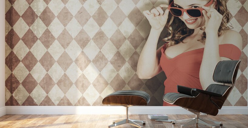 Vintage pinup fashion model in womens sunglasses Wall Murals