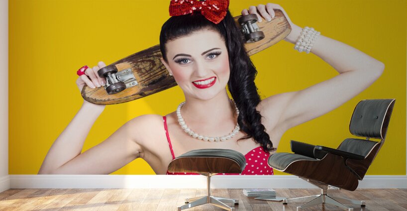 Cute pinup skater girl in punk glam fashion Wall Murals