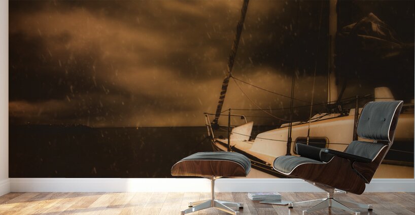 Stormy artistic portrait of a yacht Wall Murals
