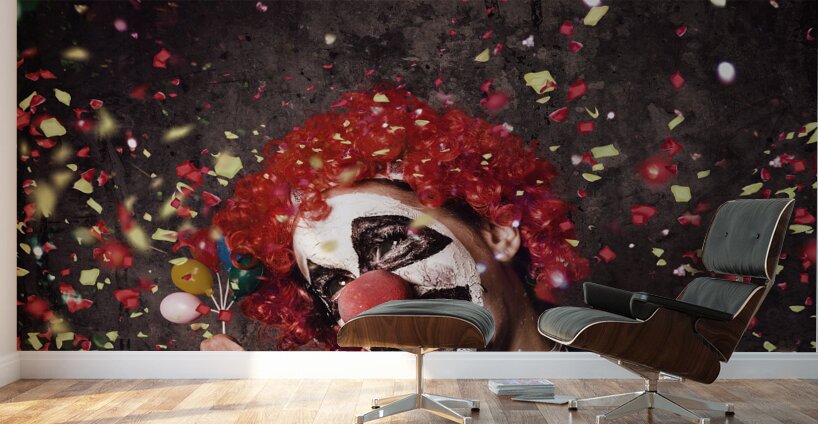 Creepy birthday clown at party celebration Wall Murals