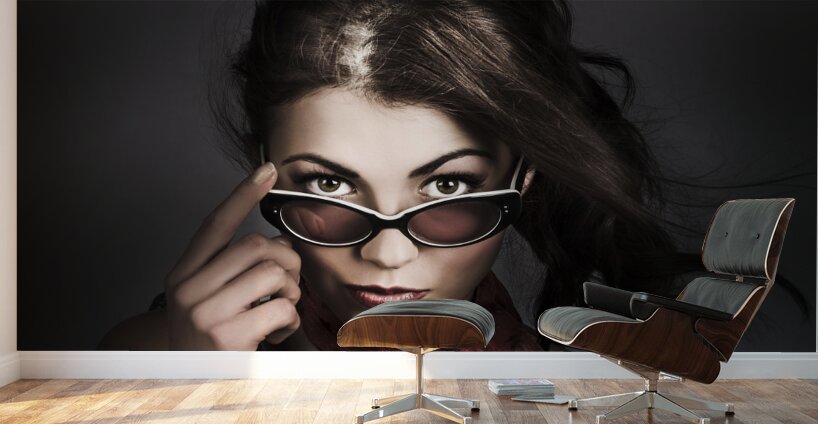 Beautiful pinup woman. Dark 50s fashion portrait Wall Murals