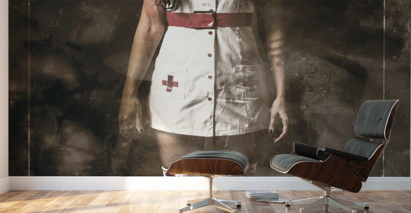 Insane emergency room nurse at ER glass doors Wall Murals