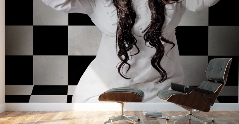 Retro girl crying over a glass of spilt milk Wall Murals