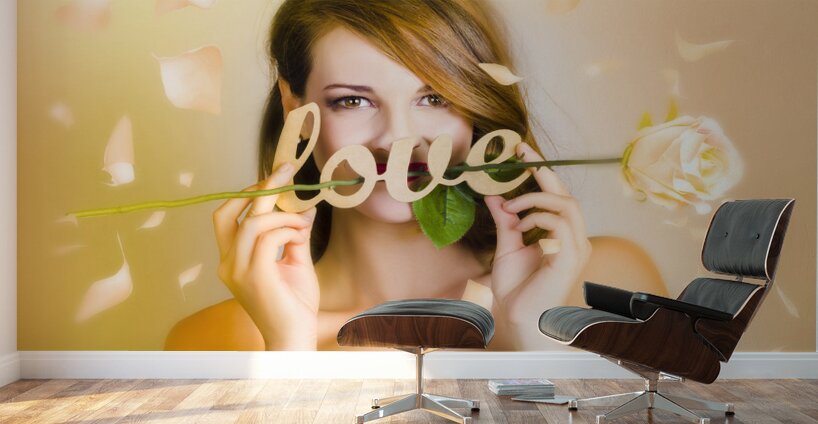 Young beautiful woman expressing feelings of love Wall Murals