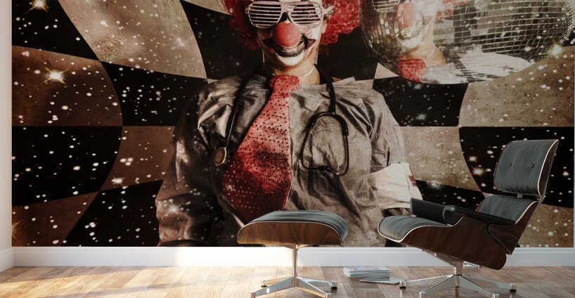 Crazy dancing disco clown on a psychedelic trip Wall Murals