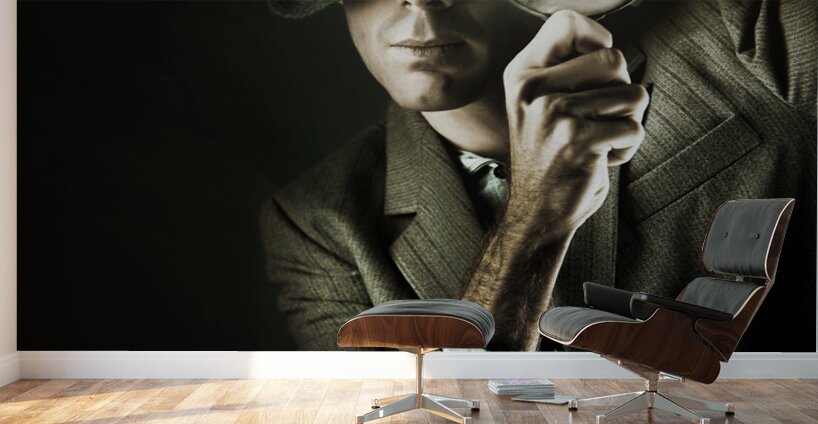 Vintage Undercover Spy On Dark Background Wall Murals