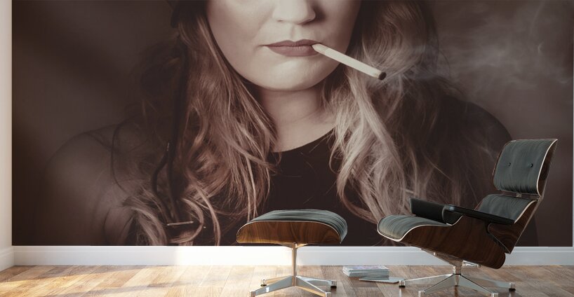 Beautiful blond army pinup girl smoking cigarette Wall Murals