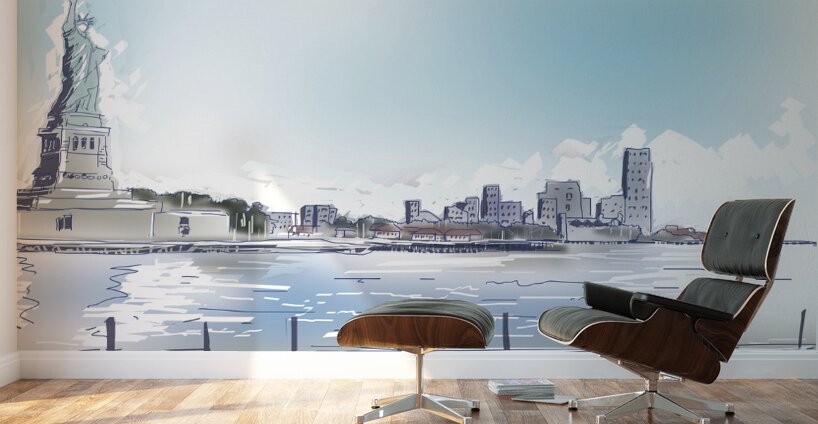 Statue of Liberty and New York City Illustration  Wall Murals