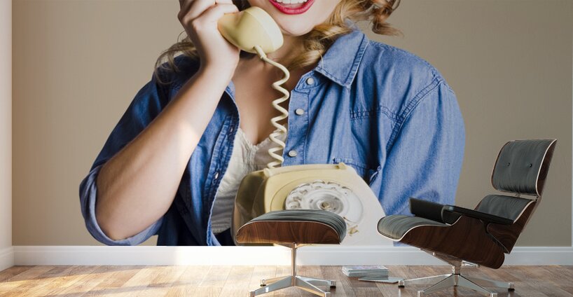 Woman with retro telephone Wall Murals