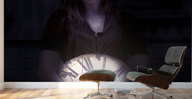 Clock Held By Woman Wall Murals