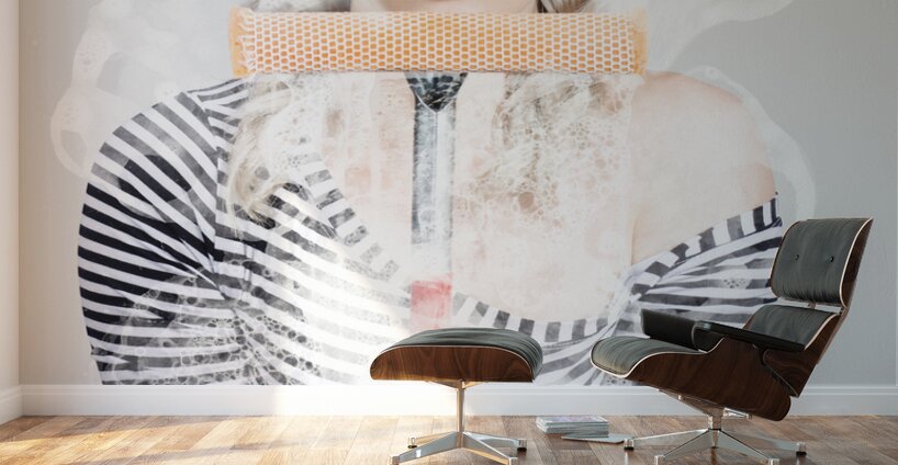 Young woman washing empty copy space windows Wall Murals