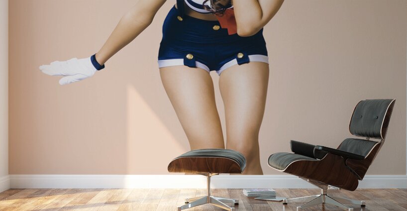 Retro pinup girl blowing travelling departure kiss Wall Murals