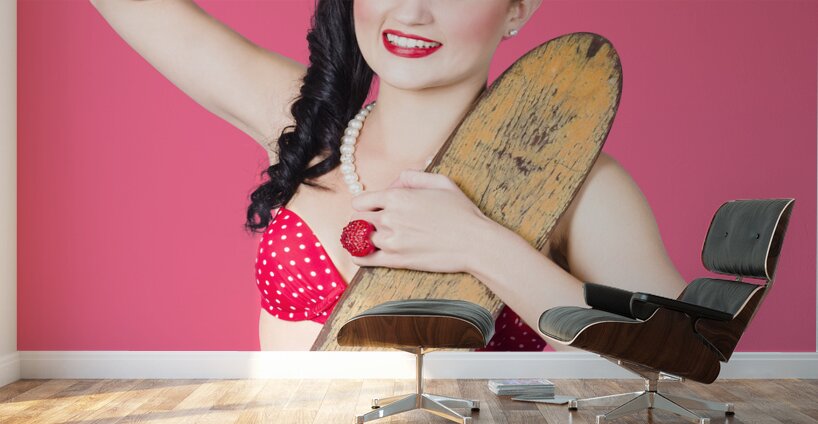 Beautiful young 80s skater girl isolated Wall Murals