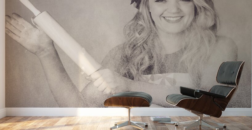 Vintage rolling pin up girl making cooking fun Wall Murals