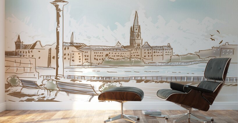 Fine art landscape sketch of Stockholm Sweden  Wall Murals