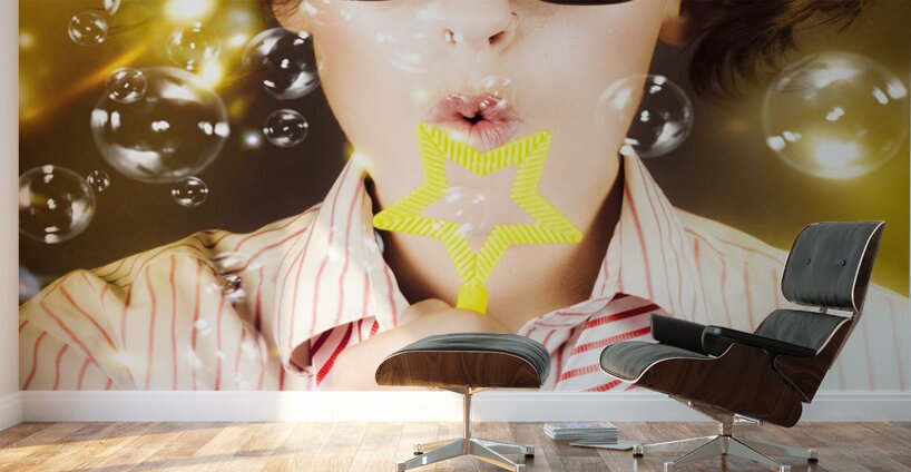 Female Nerd Blowing Bubbles Of Business Success Wall Murals