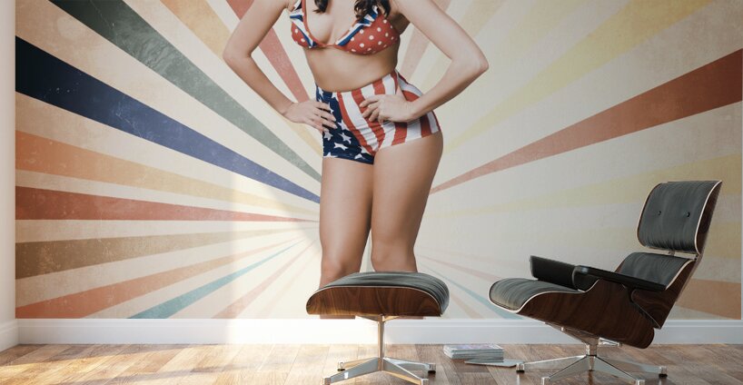 Retro pinup woman. Vintage makeup and hair Wall Murals