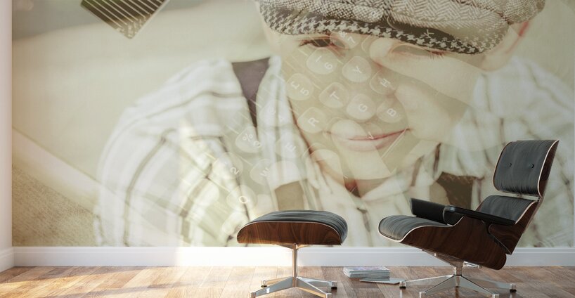 Retro typist with dream to inspire Wall Murals