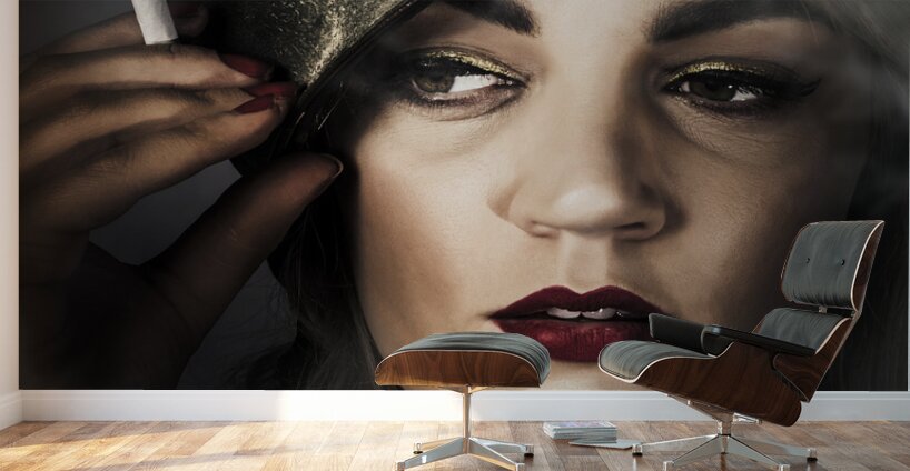 Attractive pinup woman in 1940 military style Wall Murals