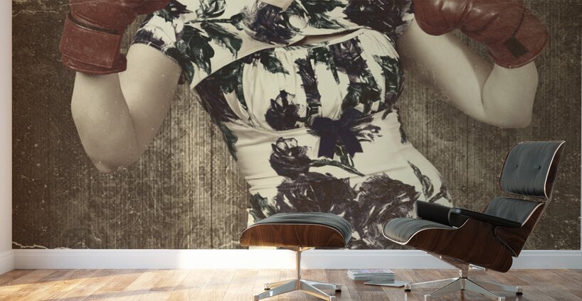 Vintage boxing pinup poster girl. Retro fight club Wall Murals